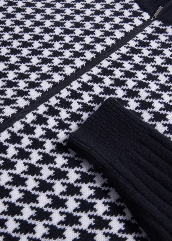 Cashmere Houndstooth Full Zip Sweater