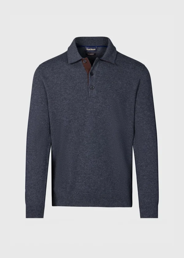 Cashmere Polo With Suede Trim