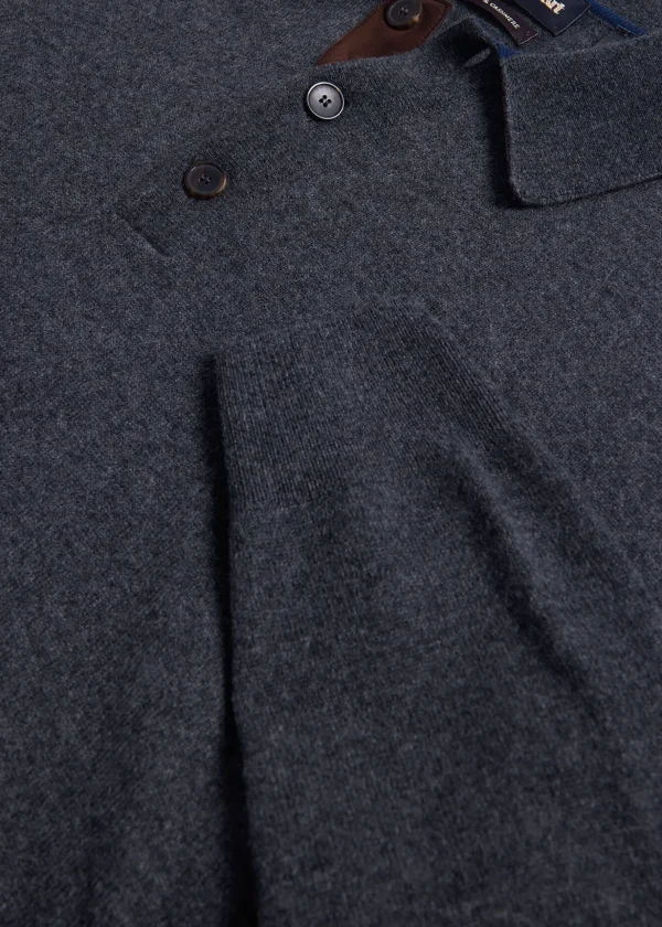 Cashmere Polo With Suede Trim