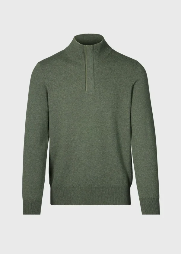 Cashmere Quarter Zip With Suede Trim