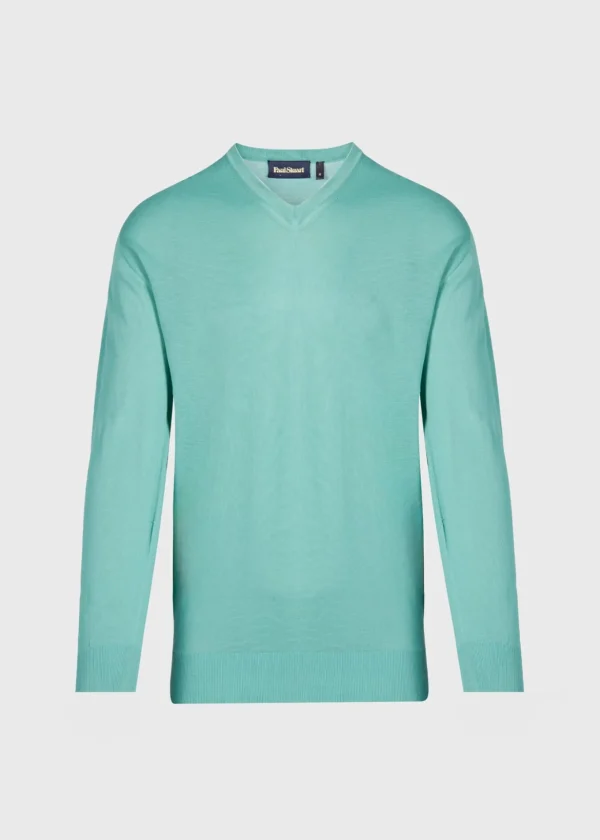Fine Gauge Cotton V-Neck Sweater