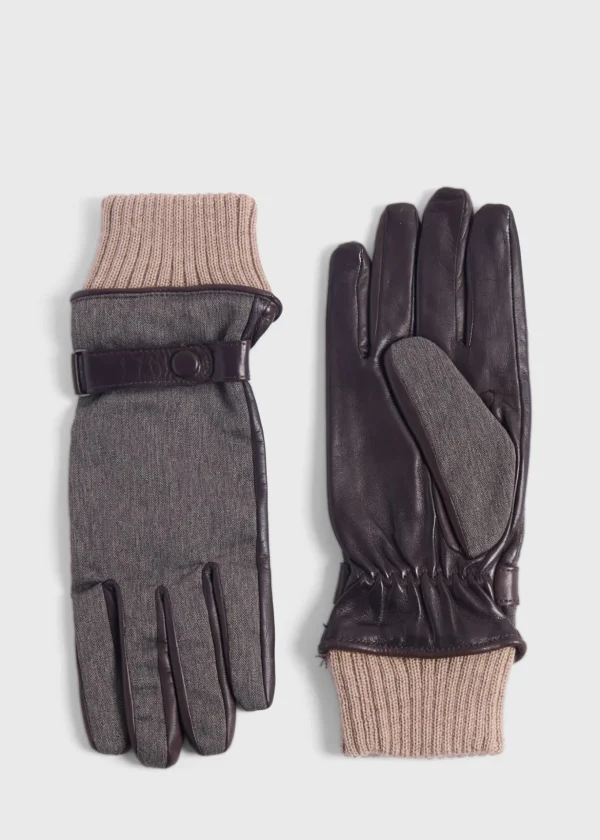 Herringbone & Leather Gloves
