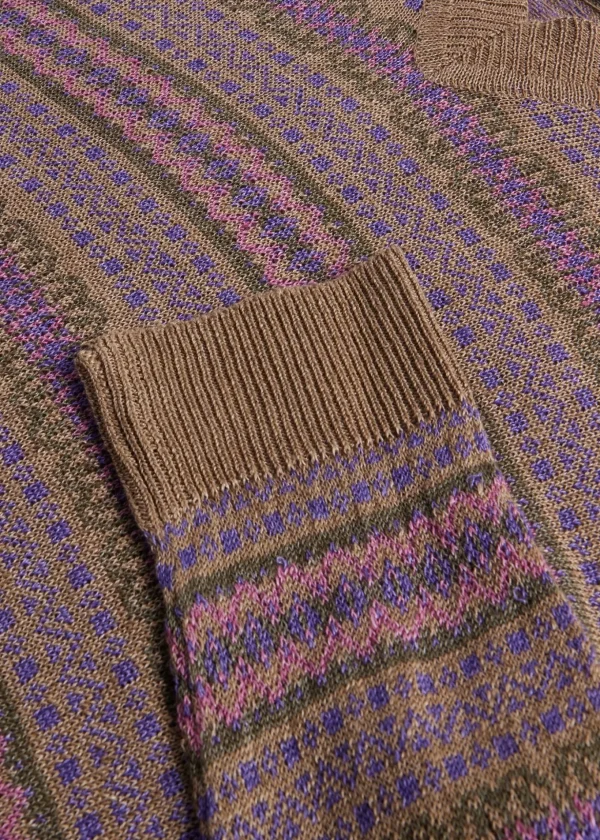 Linen Fair Isle V-neck Sweater