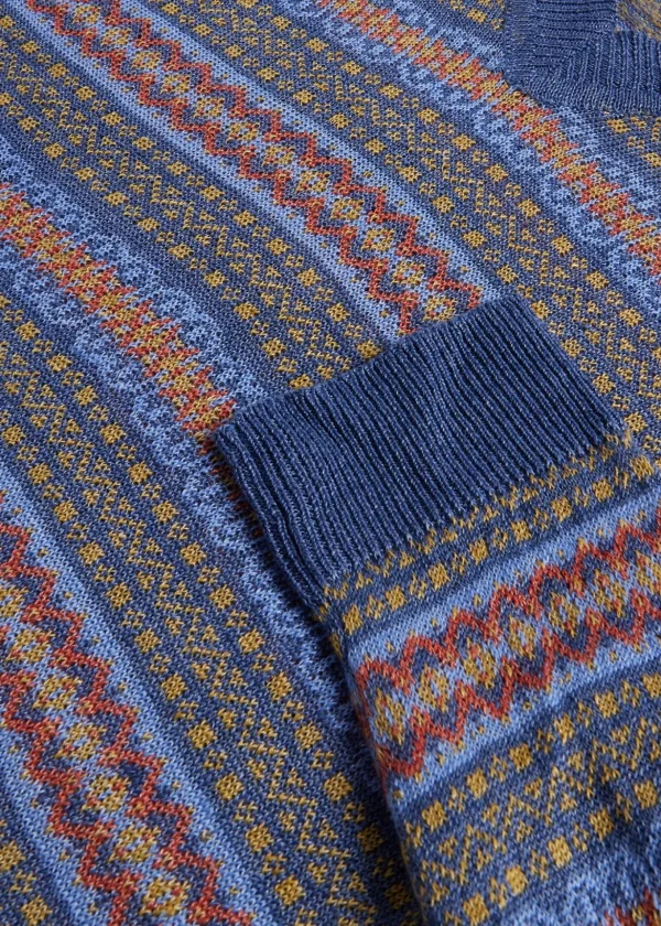 Linen Fair Isle V-neck Sweater