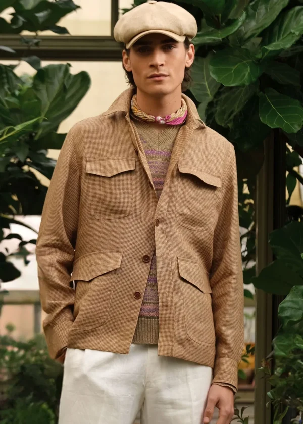 Linen Houndstooth Safari Jacket