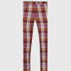 Linen Plaid Plain Front Dress Trouser
