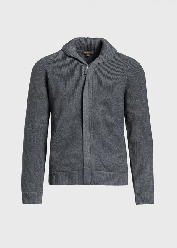 Merino Wool Ribbed Full Zip Cardigan