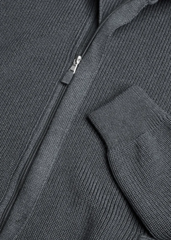 Merino Wool Ribbed Full Zip Cardigan