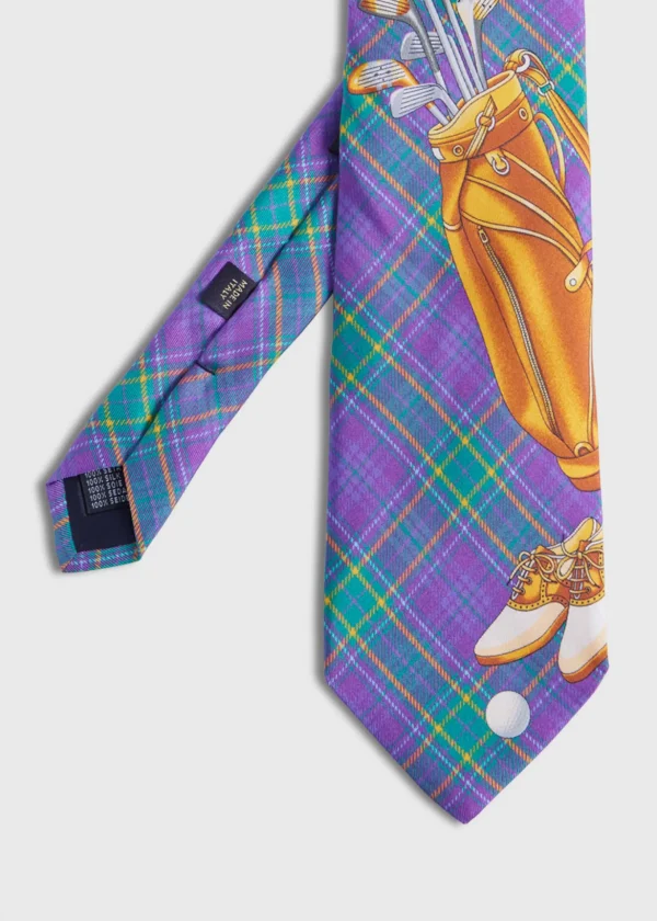 Plaid Golf Bag Print Silk Tie