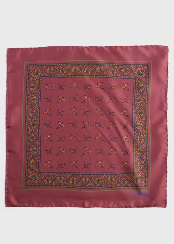 Silk Deco Stripe And Bird Print Pocket Square