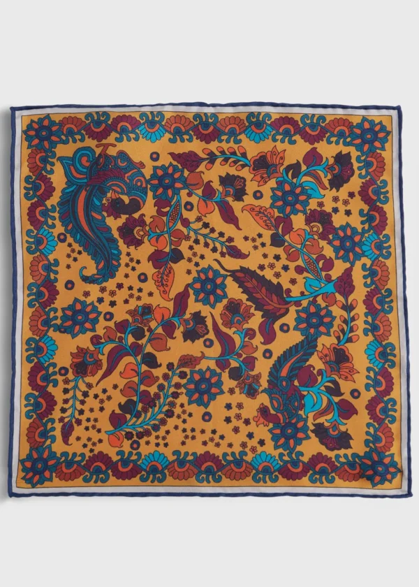 Silk Floral And Bird Print Pocket Square