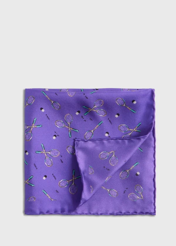 Silk Twill Tennis Racket Print Pocket Square