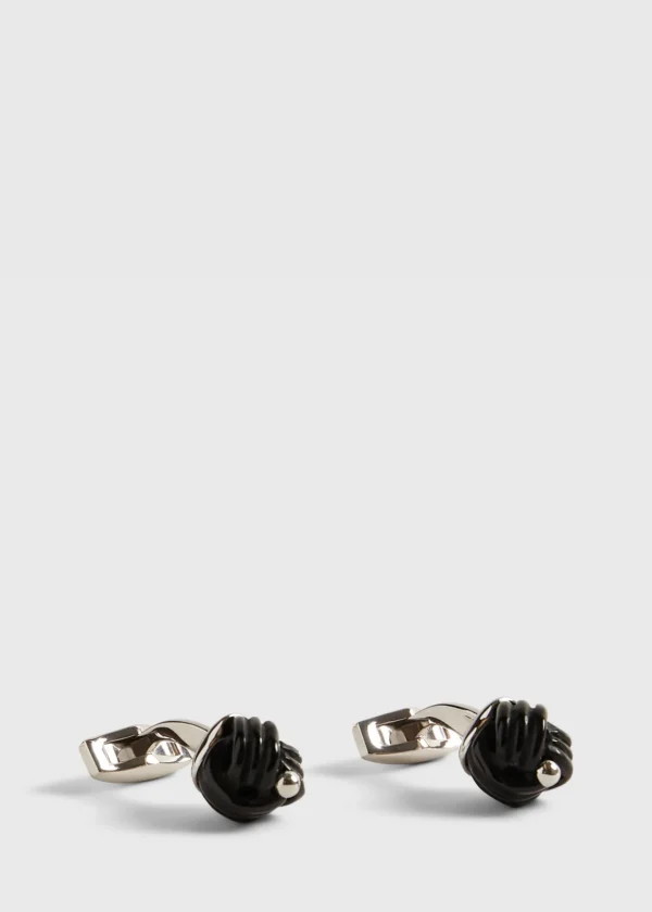 Sterling Silver With Black Onyx Carved Knot