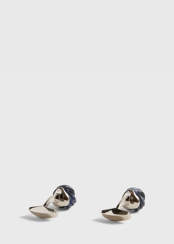 Sterling Silver With Sodalite Carved Knot Cufflinks