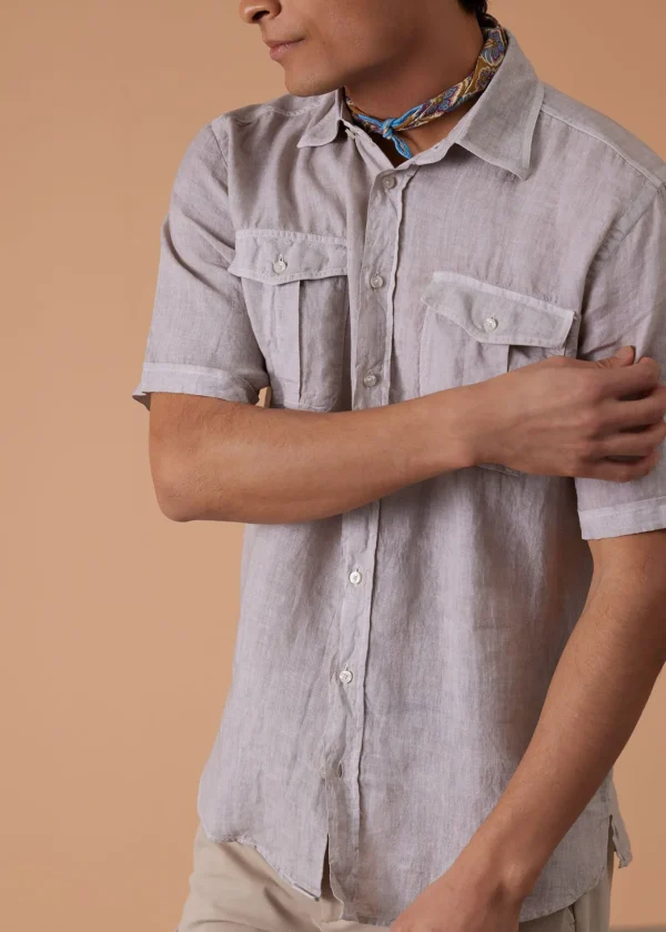 Washed Linen Military Style Shirt