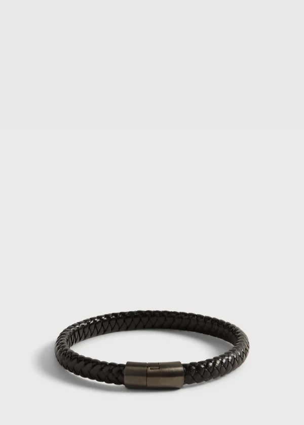Woven Leather Bracelet With Sterling Silver